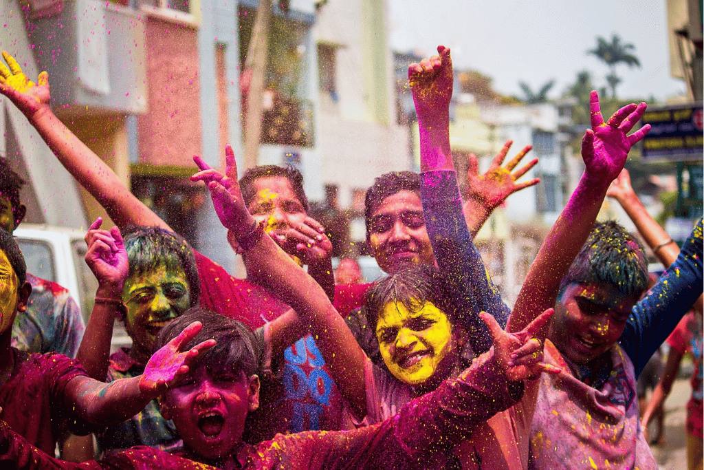 Kids celebrating holi