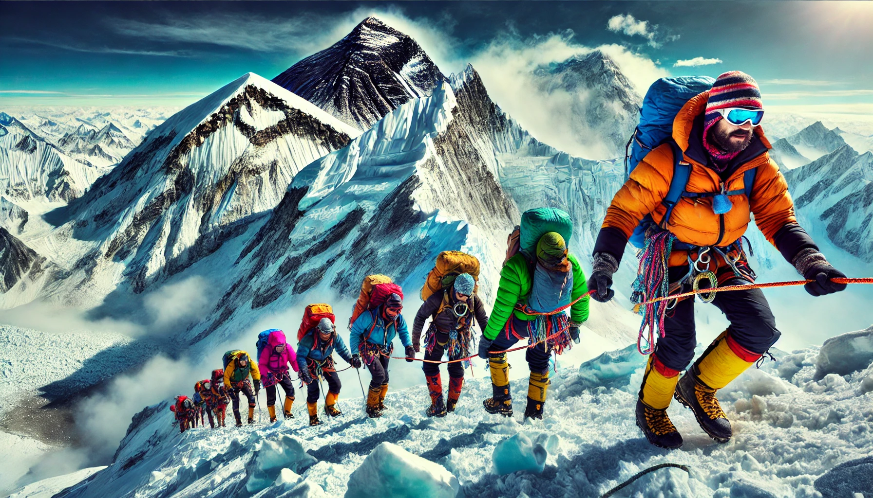 climbers climbing Mt Everest